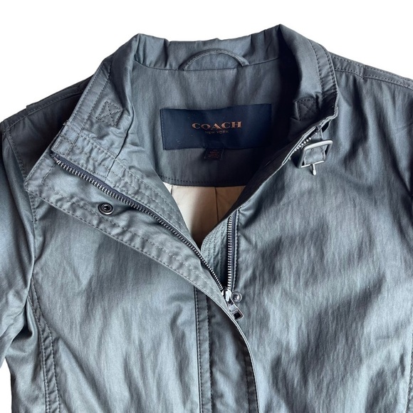 COACH Women’s Size XS Belted Olive Green Mid Length Trench Coat jacket - Picture 8 of 10